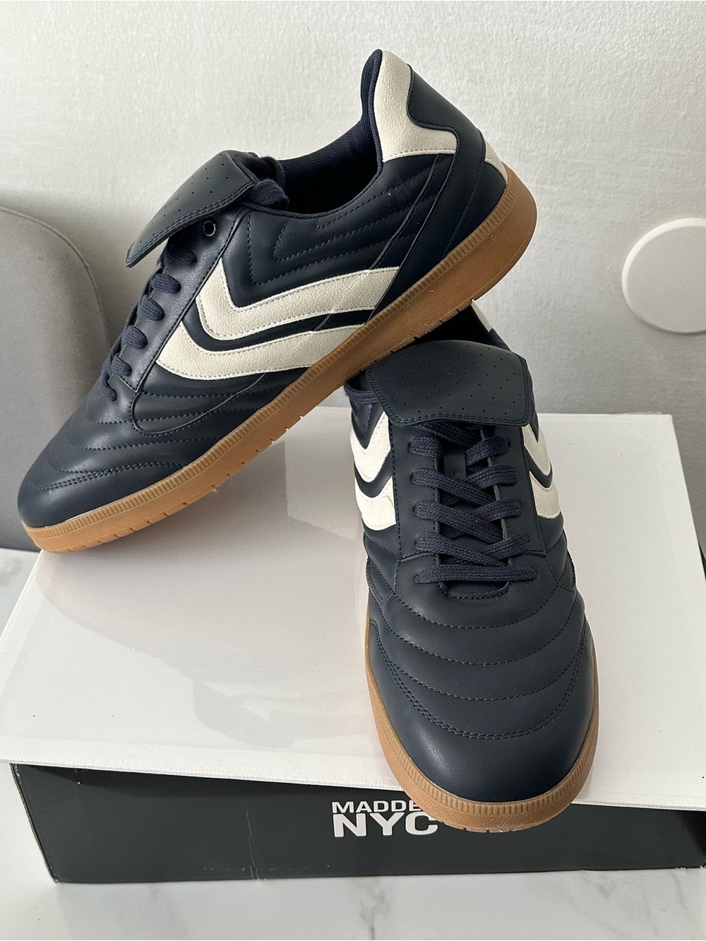 Madden NYC Navy & Cream Low-Top Sneakers